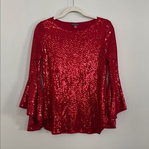 Vince Camino Red Sequin Bell Sleeve Top